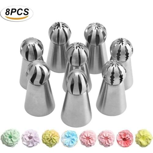 8pcs/pack Russian Icing Piping Nozzles Tips Stainless Steel Sphere Ball Tips Pastry Cake Fondant Cupcake Buttercream Decoration