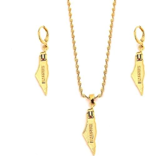 Bangrui New Gold Palestine map Jewelry Set Pendant Necklace & Earring Fashion Design for women men jewelry party gifts