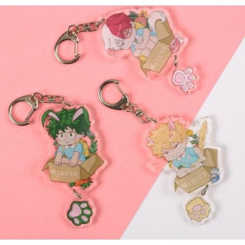 1 Pcs Cute Anime My Hero Academia Keychains Figure Bakugou Katsuki Midoriya Izuku Todoroki Shoto Acrylic Pendant Keyrings Toys