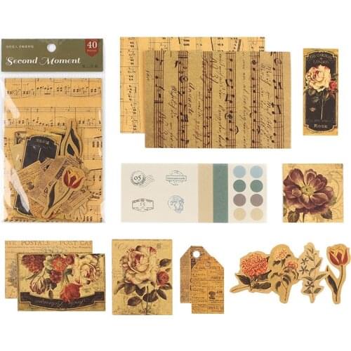 Retro Flower English Letter Background Tag decoration Kraft paper sticker decoration DIY album diary scrapbooking label sticker