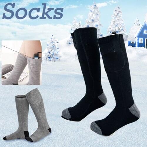 Winter Sports Socks Heat Knee High Stockings Battery Heating Foot Warming Cotton Socks Gray Men Women
