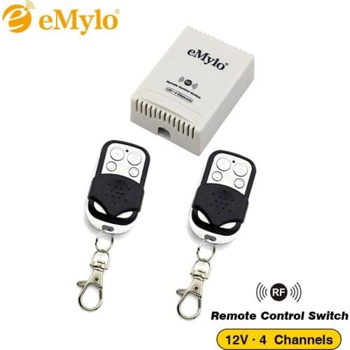 EMylo DC 12V Smart Wireless RF Remote Control Light Switch 433Mhz Self-locking 2X Black&White Type Transmitter 4-Channel Relay