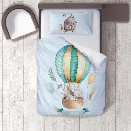 Duvet Cover Set Bedding Set Pillow Case for Baby and Kids Room 3D Printed Light Blue Bear and Bird Feather model 128
