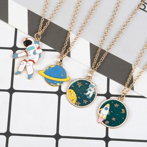 Cosmic lovers Necklace Planet Astronaut Pendant Long Necklace Travel Outer space Universe Jewelry Student Scientist Gift