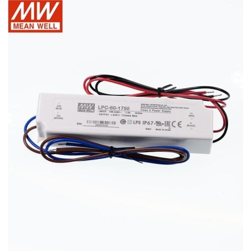 LPC-60-1750 MEAN WELL Switching Power Supply 110V/220V AC to 9~34V DC 1750mA 60W IP67 waterproof Meanwell LED driver Transformer