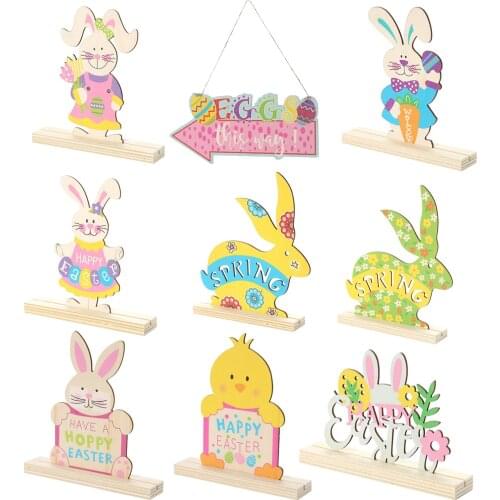 Small Easter Wood Bunny Tabletop Decor Cute Easter Wooden Craft Ornaments for Home Store and Office Decoration