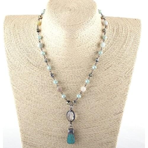 MOODPC Fashion Jewelry Natural Stone & Glass Crystal Chain Stone Pendant Choker Necklaces For Women Ethnic Necklace