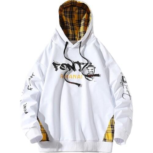 Men Hoodies Harajuku Men 2021 Fashions Inside Plaid Printed Hoodies Male Japanese Streetwear Pullover