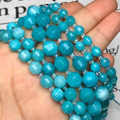 Natural Faceted Amazonite Jades Stone Gem Beads Round Loose Spacer Beads For Jewelry Making Diy Bracelet Necklace 6/8/10MM 15"
