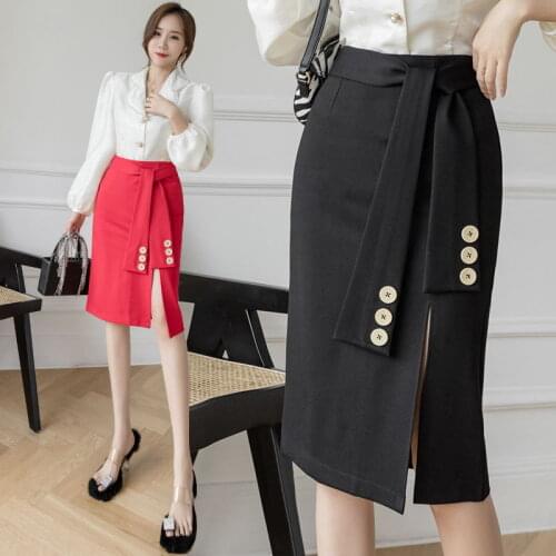 New Elegant Korean Women Formal Pencil Skirt Spring Slim Front Slit High Waist Skirt Plus Size 5XL Fashion OL Office Lady Skirt