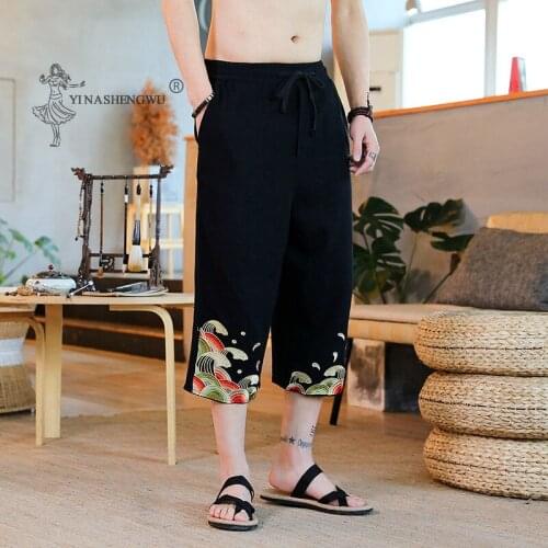 New Summer Beach Japanese Style Kimonos Harajuku Yukata Casual Printed Loose Harem Trousers Asian Male Costume Japan Men Pants