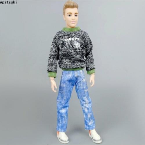 1/6 Doll Clothes For Ken Boy Doll Outfits Grey Coat Denim Trousers Pants For Barbies Boyfriend Ken Prince Accessories Toys