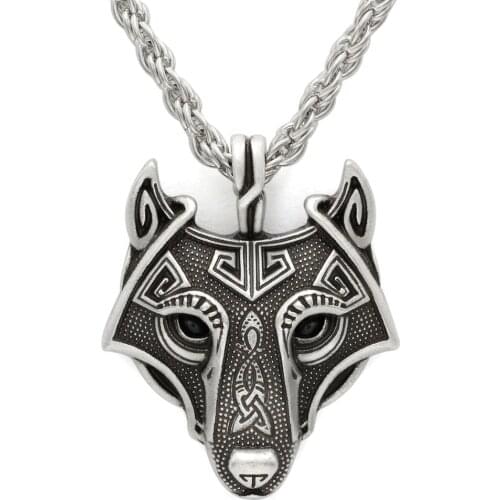 Vikings Pendant Necklace Norse Wolf Head Necklace Original Animal Jewelry Wolf Head hange Metal Chain