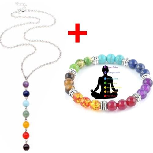 7 Chakra Gem Stone Beads Pendant Necklace Women Yoga Reiki Healing Balancing Maxi Chakra Natural Stone Necklace