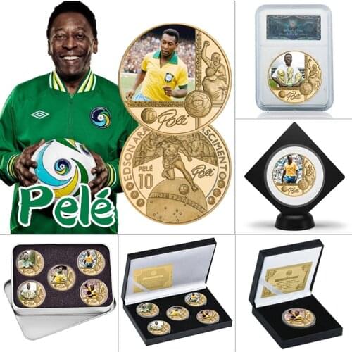 The King Of Football Pele Gold Plated Commemorative Coin Set with Coin Holder Football Challenge Coins Souvenir Gift for Him