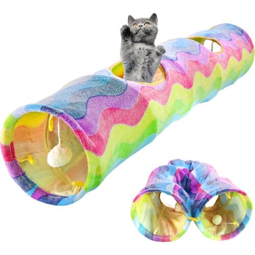 Hot Foldable Pet Cat Tunnel Holes Rainbow Cat Channel Cat Tent Cat Litter Training Toy For Cat Animal Play Tunnel Tube Toy