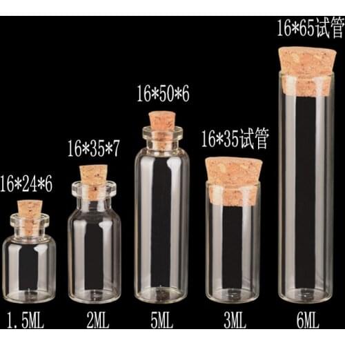 1.5ml 2ml 3ml 5ml 6ml Diameter 16mm 50pcs/lot Test Tube Glass Bottles Small Bottles with corks Mini Glass Vials for packing Gift