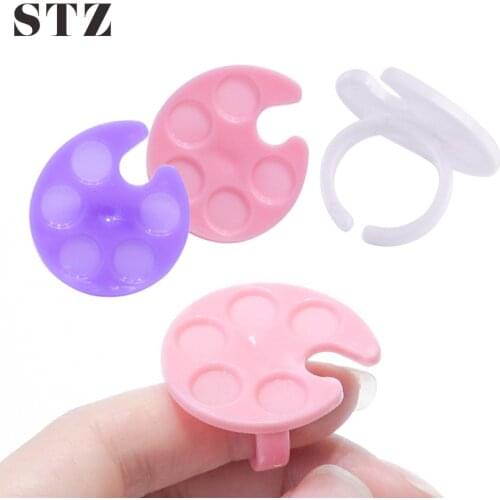 STZ 1pcs Plastic Mini Drawing Paint Color Palette Finger Ring Designs for UV Gel Polish Dish Nail Art Accessories Plate #618