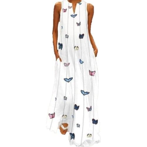 Tenten Womens Summer Dress Vintage Bohemian Floral Tunic Beach Dress Sundress Pocket Dress Maxi Dress Plus Size