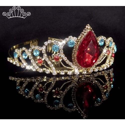 Gold Color Princess Crystal Rhinestone Crown Tiara Flower Kids Girl Wedding Birthday Prom Bridal Hair Accessories