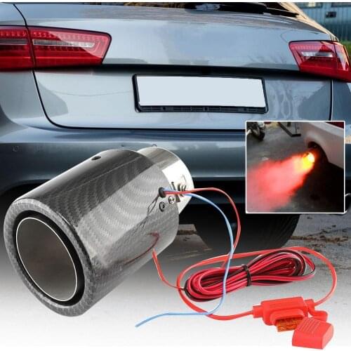 Universal Car Carbon Fiber Exhaust Muffler Tip Tail Pipe with Red/Blue LED Light