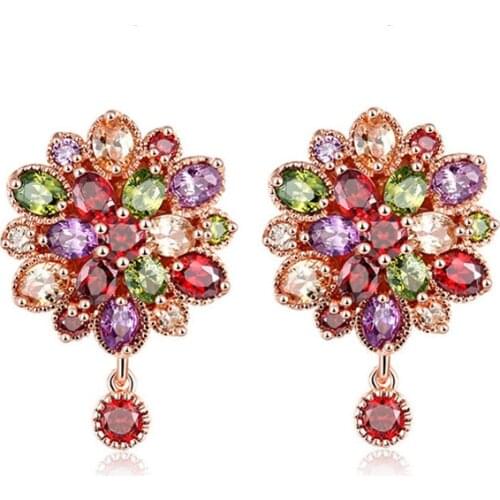 YJGS Hot Sale Exquisite Luxury Colorful Zircon Dangle Earrings For Ladies Classic Fashion Flower Earring Engagement Gifts Bijoux