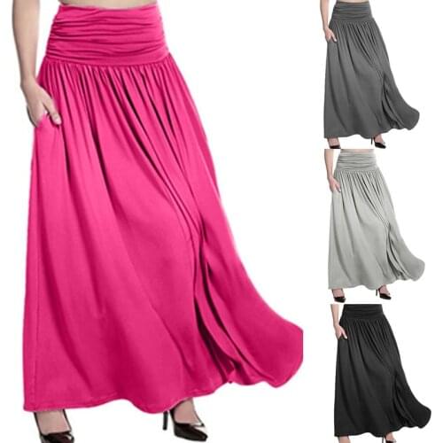 Women High Waist Solid Maxi Skirt Ladies Casual Swing Gypsy Long Skirt Plus Size Skirt Women Cute Sweet Girls Dance Skirt