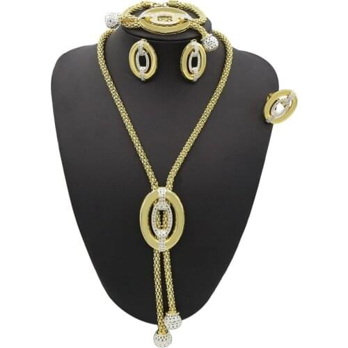 Yulaili Dubai Gold Jewelry Sets Crystal Pendant Necklace Stud Earrings Bracelet Ring for Women Anniversary Party Gifts