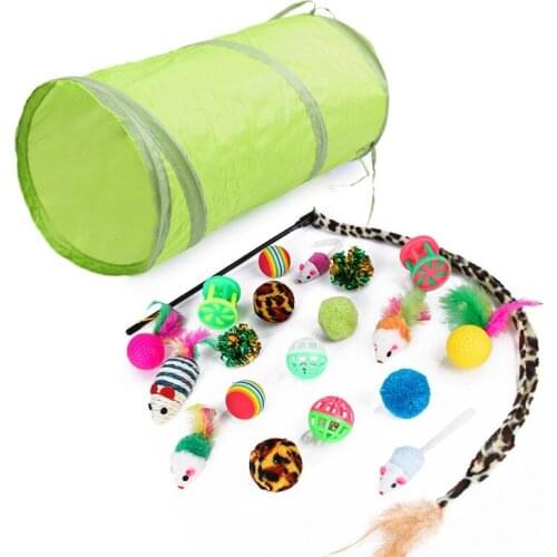 21 Pcs-set Pet Cat Toys Funny Pet Folding Channel Tubes for Kitten Indoor Interactive Cat Stick Mouse Toys Pet Cat Supplies