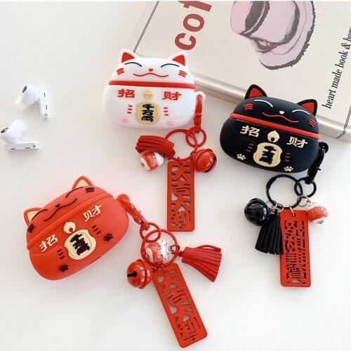 Lucky Cat Protective Cover for Huawei Freedbuds Pro Silicone Case for Freebuds 3 Wireless Bluetooth Headphone Cover Keychain