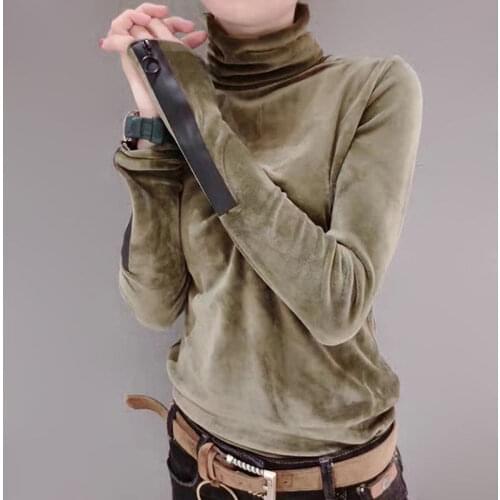 2021 Spring Autumn Womens T-Shirt New Turtleneck Slim Long Sleeve Warm Pullover Short Top Soft Casual Female Costume Basic