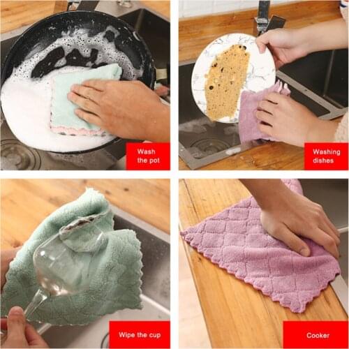 20pcs Kitchen Towel Absorbent Microfiber Dish Cloth Thick Double-side Cleaning Towel Wipe Table Washing Cloth