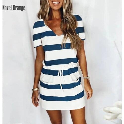 2021 Women V-Neck Elastic Waist Patchwork Sling Mini Dress Summer Casual Sleeveless Striped Party Dress Elegant Streetwear Dress