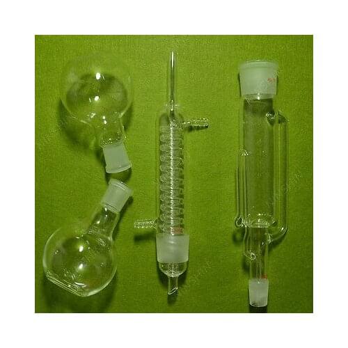 250ml,Glass Soxhlet Extractor Body & Graham Condenser,Two Flat Bottom Flasks