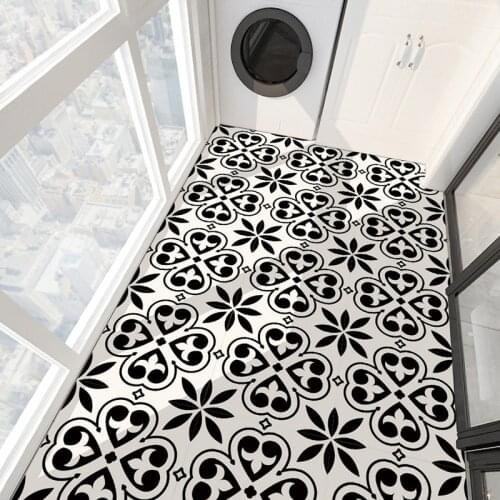 Creative Pattern 4PCS Twill Non-slip Black And White Bathroom Waterproof Kitchen Self-adhesive Vinyl Floor Tile Stickers