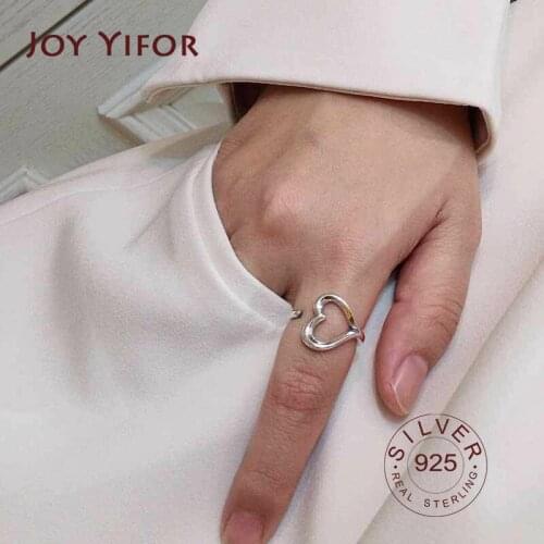 925 sterling silver adjustable rings for women Korean simple punk heart hollow out ring set statement hip hop fine jewelry