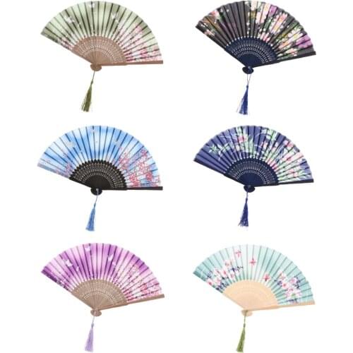 Retro Bamboo Folding Hand Fan Chinese Japanese Flower Wedding Party Dance