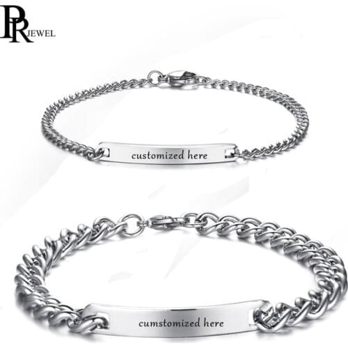 Womens Mens Free Custom Engraving Stainless Steel Cheap Link Chain Bracelets Personalized Christmas Gift for Couples
