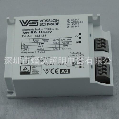 ELXc118.879 18W Electronic Ballast Standard Rectifiers TC-DEL/TEL for T8 Lamp 50000h Working Time TUV CE VDE Certificate