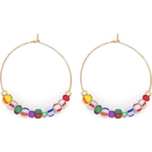 Go2Boho Colorful Beaded Ear Ring Gold Color Stainless Steel Hoops Earrings for Women Trendy Jewelry Simple Earring Accessories