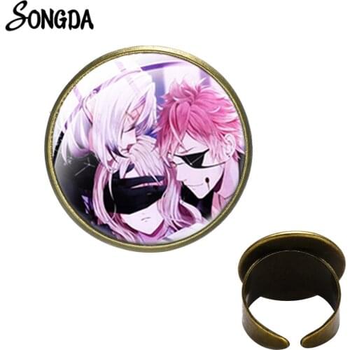 Anime DIABOLIK LOVERS Theme Ring Cartoon Photo Diabolik Lovers Glass Dome Open Finger Ring Cosplsy Jewelry Men Women Lover Gifts