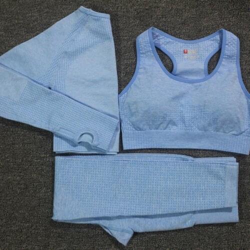 3PCS Yoga Set High Waist Vital Seamless Leggings Sports Bra+Long Sleeve Crop Top+Women Running Gym Leggings Fitness Sports Suit