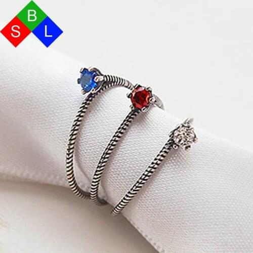 Red Trees Brand Sterling Silver Fine Jewelry Adjustable Women Silver Rings With Stone Vintage Simple Ring 925 Silver