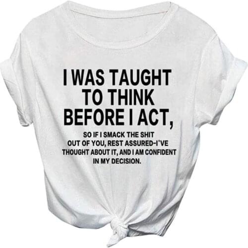 LifeWheel Novelty Juniors Graphic Shirt for Teen Girls I was Taught to Think Before ACT Letter Print Short Sleeve Funny Summer