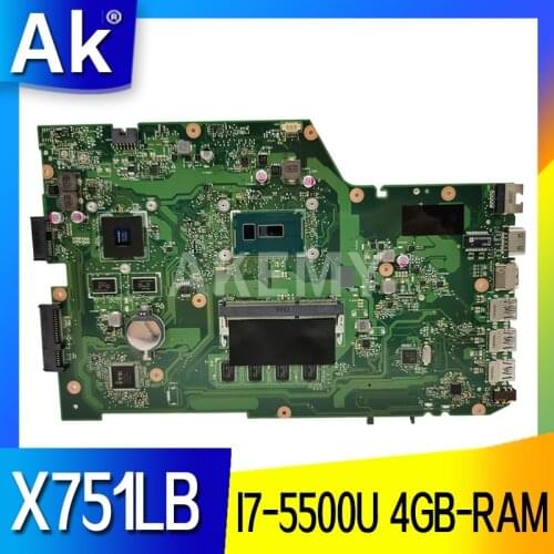 X751LB Mainboard For ASUS X751LJ X751LB A751L X751L Laptop motherboard I7-5500U 4GB-RAM GT920M/GT940M GPU