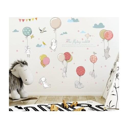 Cartoon Rabbit Balloon Wall Sticker Kindergarten Decoration Wallpaper Self-adhesive Girl Bedroom Wall Decals Prints Wall Art