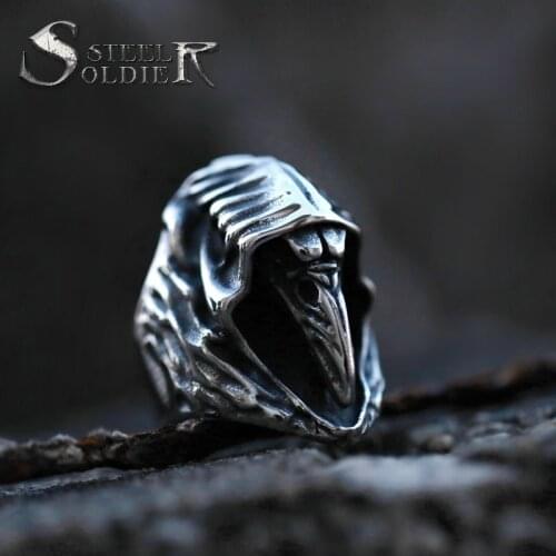 Steel soldier vintage Punk olecranon Crow Grim Reaper Skull Zircon Ring men Stainless Steel personality exqusite Jewelry Ring