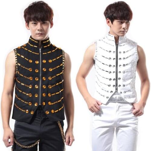 Nightclub Singer Bar DJ Personality Rock Punk DS Mens Sequins Vest DS Costumes Men Vest Men Suit Mens Sleeveless Suit Vest 2020