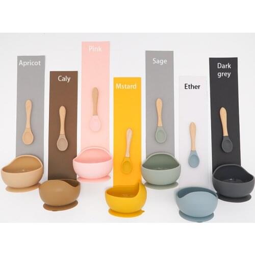 New Colors Feeding Set Food Grade Silicone Baby Bowl Set Non-silp Suction Bowl Spoon Kids Dinnerware BPA Free Tableware Dropship