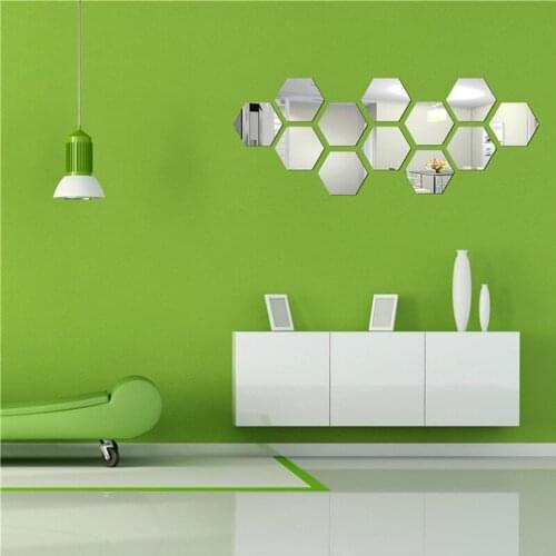 12Pcs 3D Hexagon Mirror Sticker Home Decor DIY Vinyl Art Decals for Furniture Multi-color Living Room Corridor Mirror Wallpaper